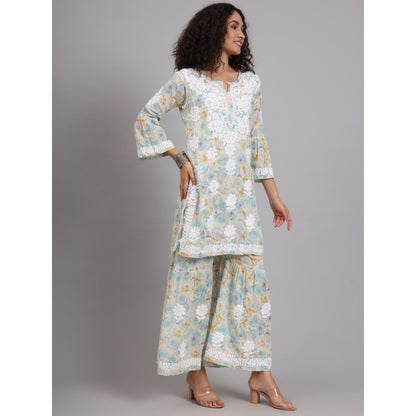 The Chikan Label Blue Women's Mulmul Chikankari Co-Ord Set