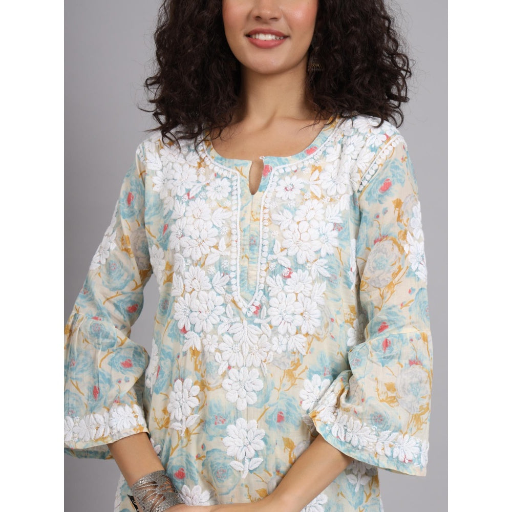 The Chikan Label Blue Women's Mulmul Chikankari Co-Ord Set