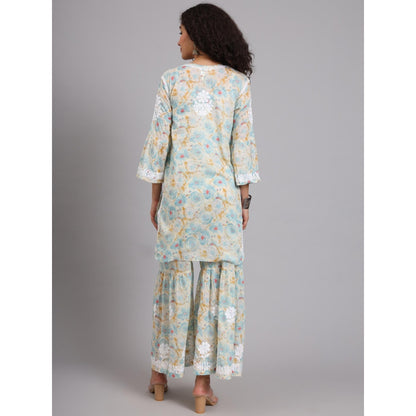 The Chikan Label Blue Women's Mulmul Chikankari Co-Ord Set
