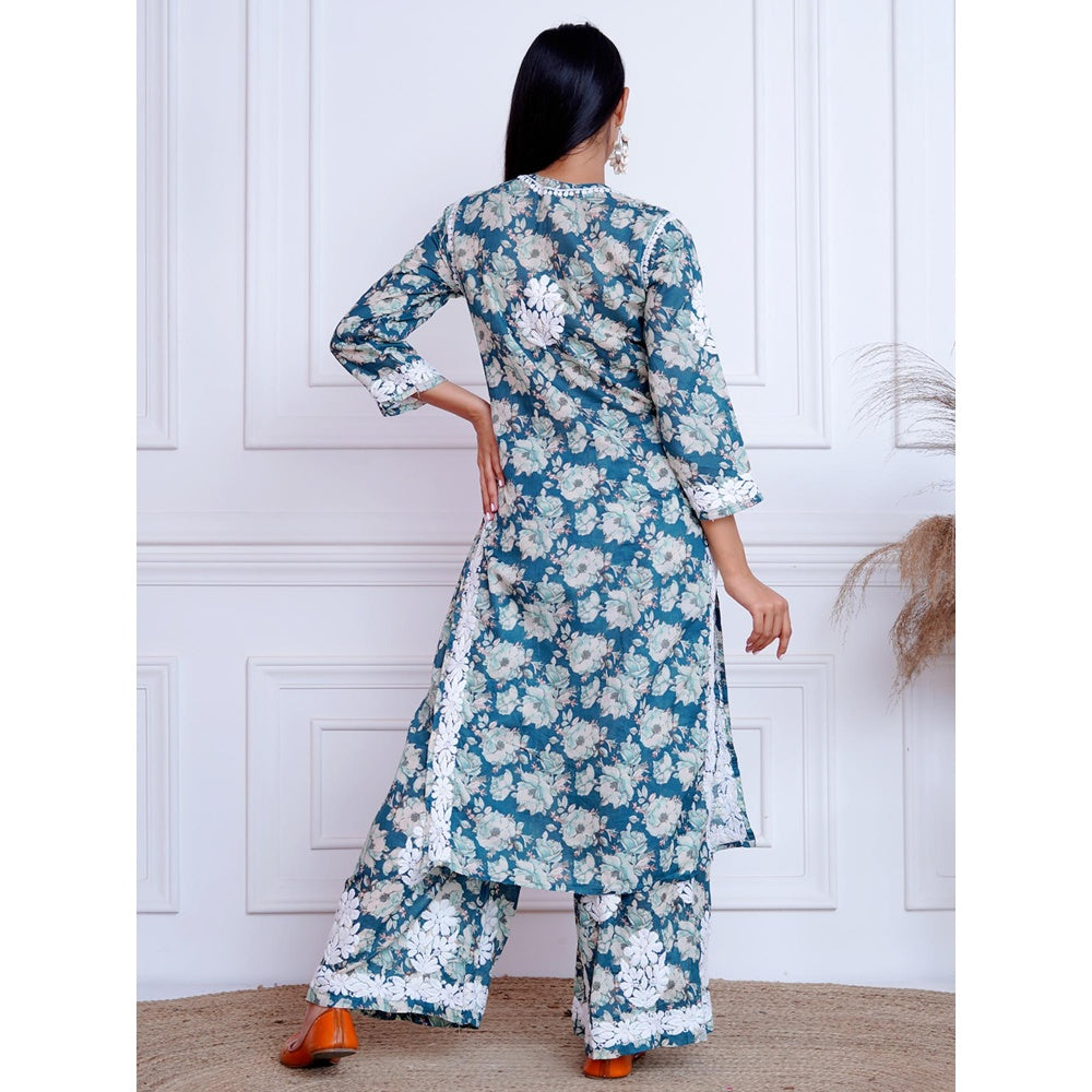 The Chikan Label Blue Women's Mulmul Chikankari Co-Ord Set