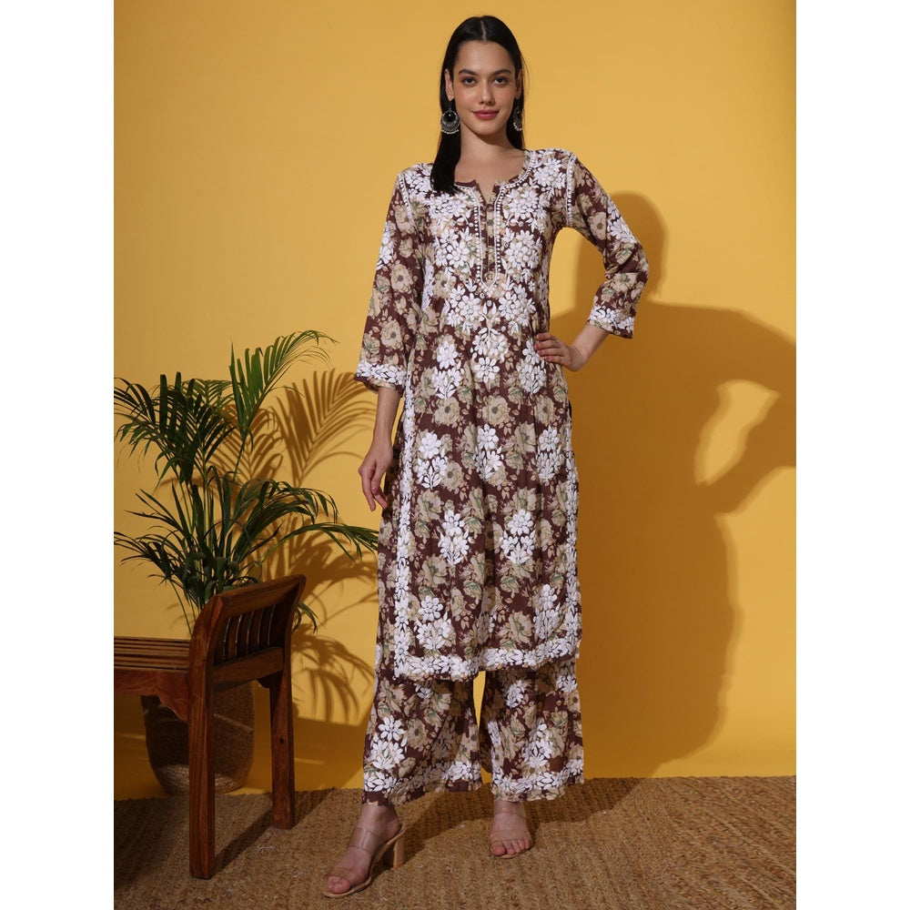 The Chikan Label Brown Women's Mulmul Chikankari Co-Ord Set
