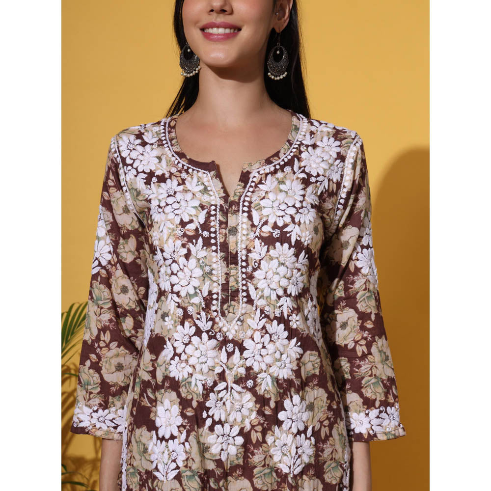 The Chikan Label Brown Women's Mulmul Chikankari Co-Ord Set