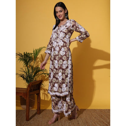 The Chikan Label Brown Women's Mulmul Chikankari Co-Ord Set