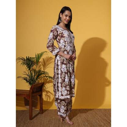 The Chikan Label Brown Women's Mulmul Chikankari Co-Ord Set
