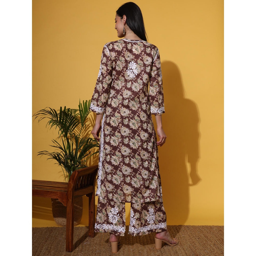 The Chikan Label Brown Women's Mulmul Chikankari Co-Ord Set