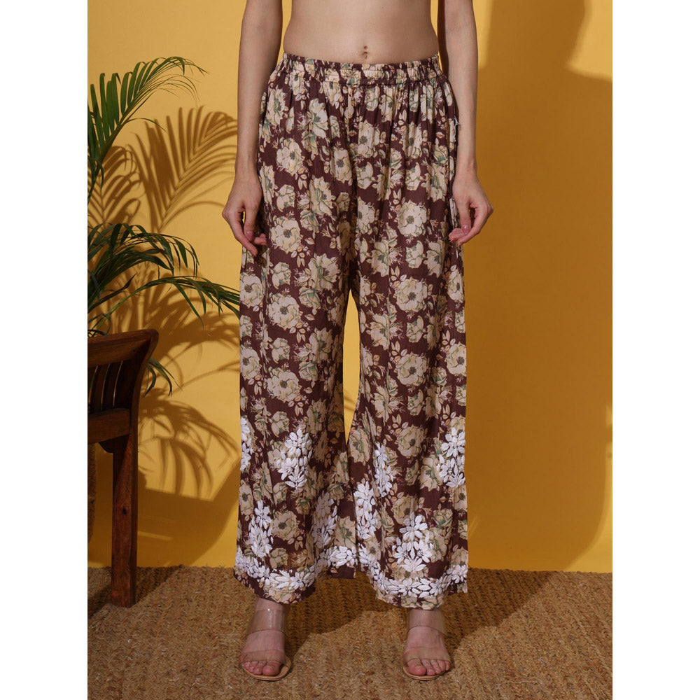 The Chikan Label Brown Women's Mulmul Chikankari Co-Ord Set