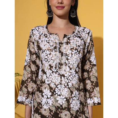 The Chikan Label Brown Women's Mulmul Chikankari Co-Ord Set