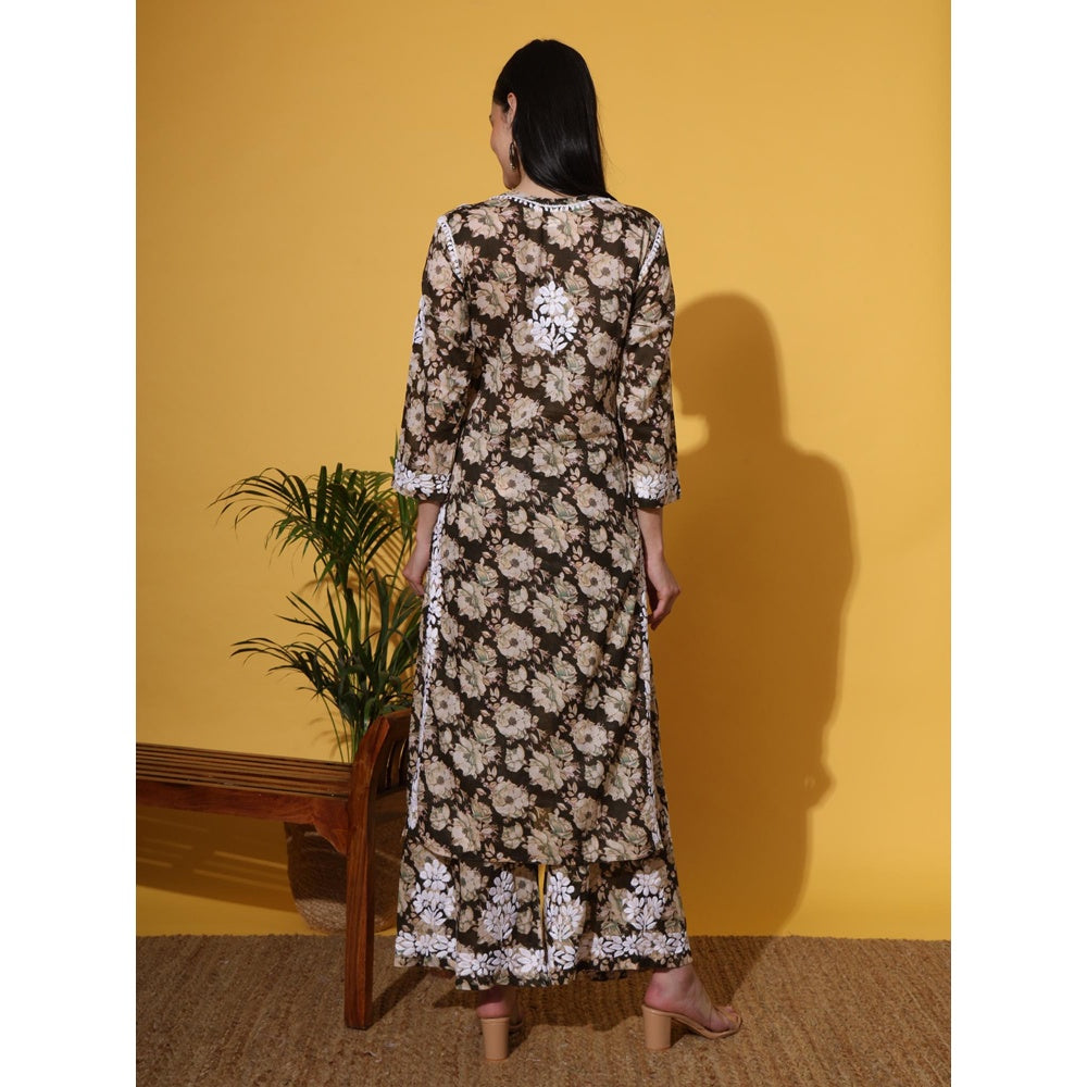 The Chikan Label Brown Women's Mulmul Chikankari Co-Ord Set