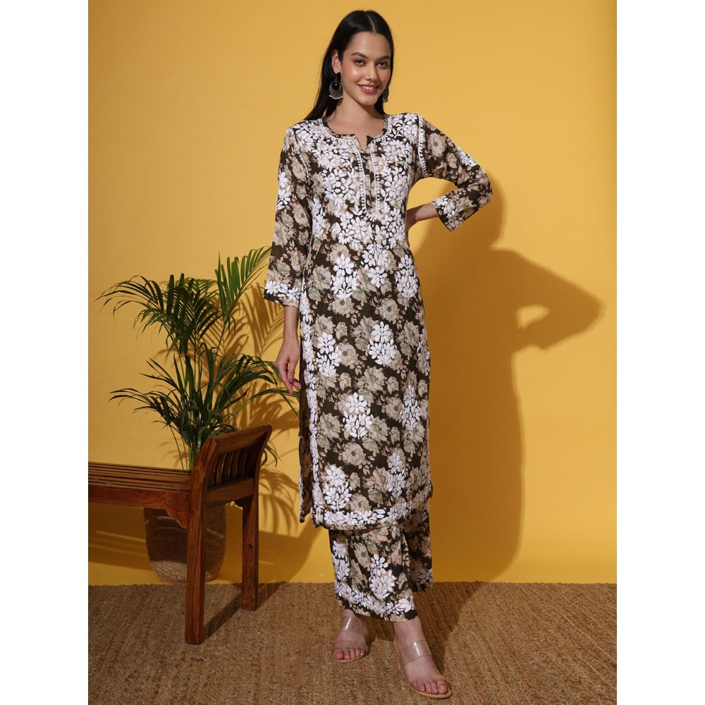 The Chikan Label Brown Women's Mulmul Chikankari Co-Ord Set
