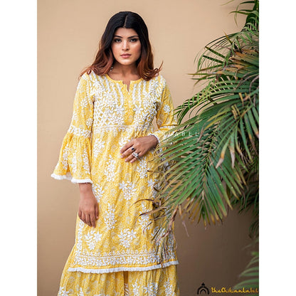 The Chikan Label Bandhani Mulmul Cotton Chikankari Kurta Set - Yellow