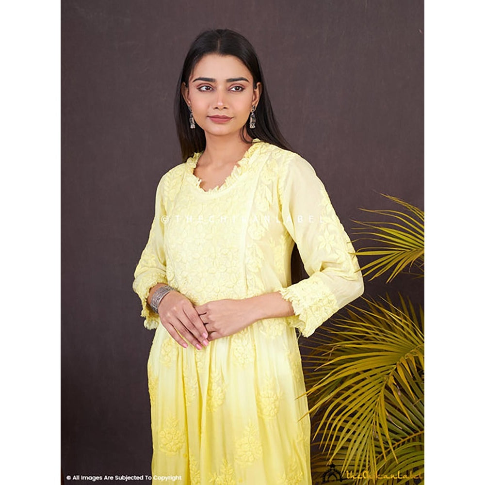 The Chikan Label Yellow Noori Muslin Chikankari Anarkali