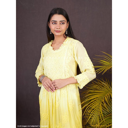 The Chikan Label Yellow Noori Muslin Chikankari Anarkali