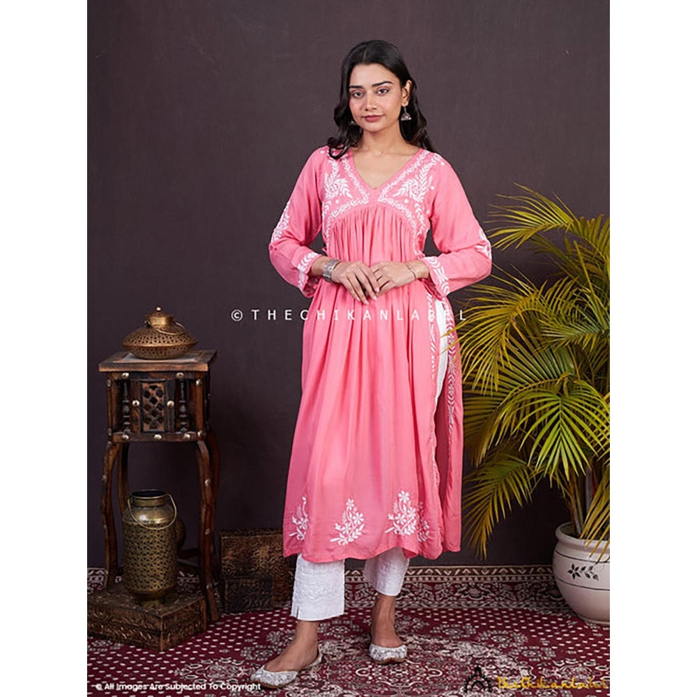 The Chikan Label Nayra Modal Chikankari Anarkali -Peach
