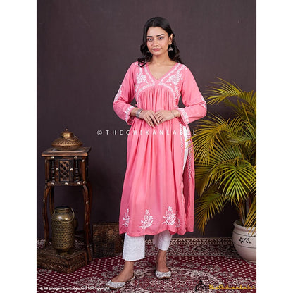 The Chikan Label Nayra Modal Chikankari Anarkali -Peach