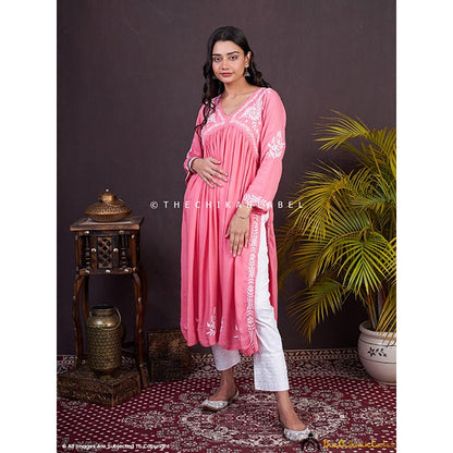 The Chikan Label Nayra Modal Chikankari Anarkali -Peach