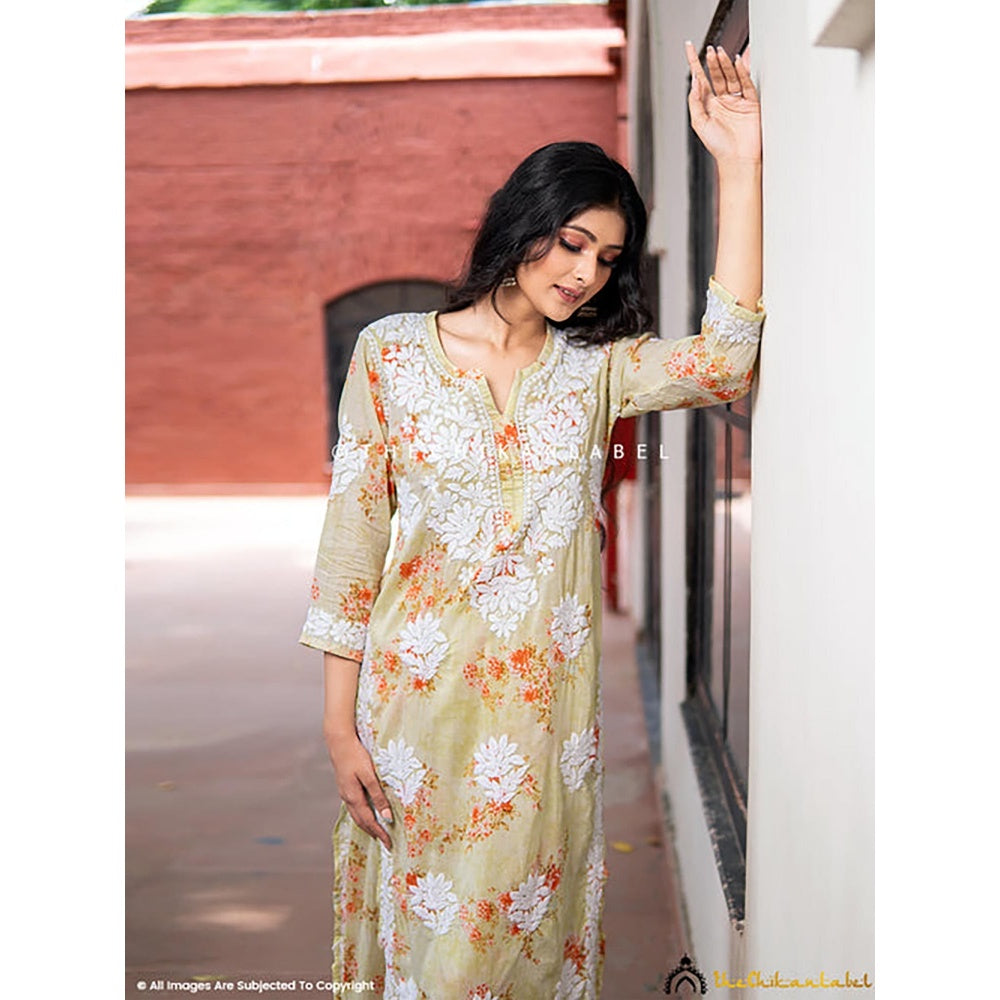 The Chikan Label Darmiyan Mulmul Cotton Kurti Palazzo Set-Green