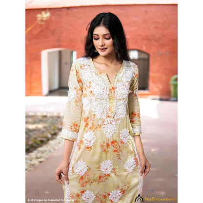 The Chikan Label Darmiyan Mulmul Cotton Kurti Palazzo Set-Green