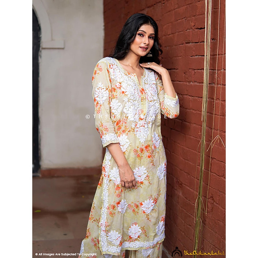 The Chikan Label Darmiyan Mulmul Cotton Kurti Palazzo Set-Green