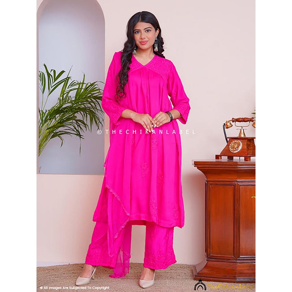 The Chikan Label Alia Muslin Chikankari Kurta Set With Dupatta - Pink