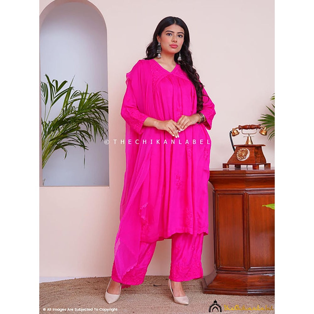 The Chikan Label Alia Muslin Chikankari Kurta Set With Dupatta - Pink