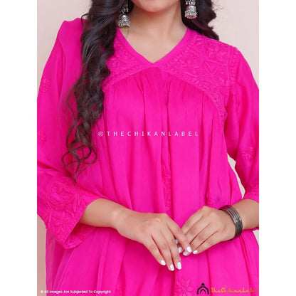 The Chikan Label Alia Muslin Chikankari Kurta Set With Dupatta - Pink
