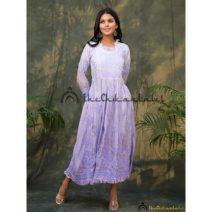 The Chikan Label Lavender Noori Muslin Chikankari Anarkali