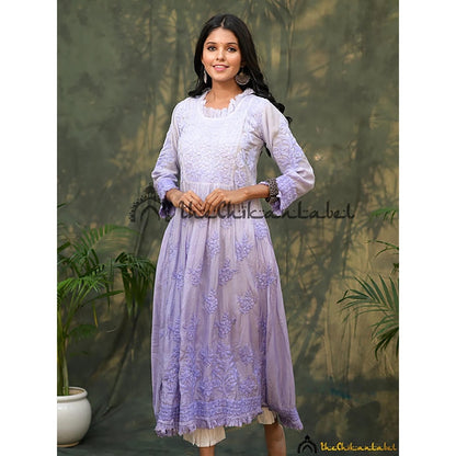 The Chikan Label Lavender Noori Muslin Chikankari Anarkali