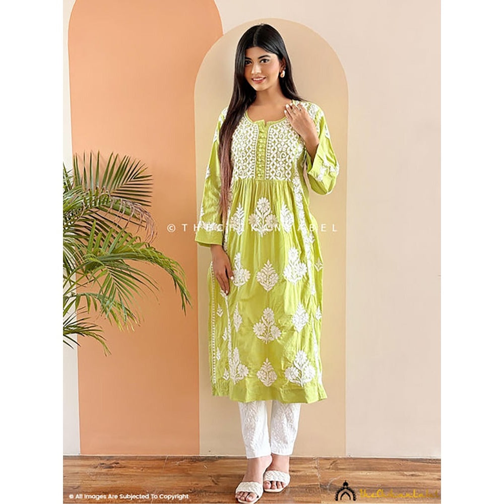 The Chikan Label Amulya Cotton Chikankari Nyra Cut Straight Kurti - Pista Green