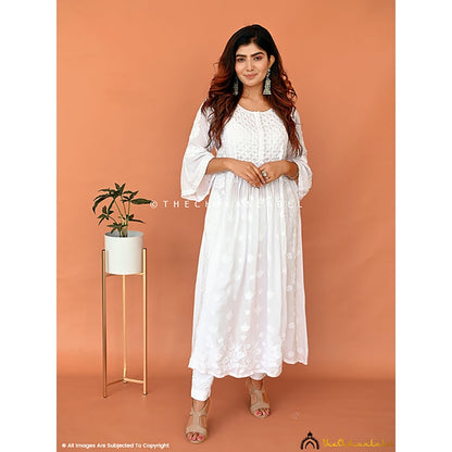 The Chikan Label Falak Modal Chikankari Anarkali - White