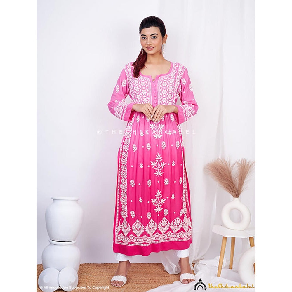 The Chikan Label Vidhi Muslin Chikankari Straight Kurti - Pink