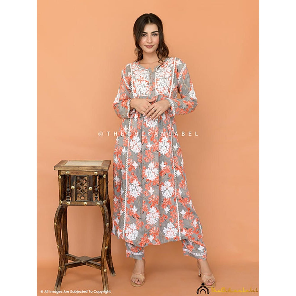 The Chikan Label Nyra Modal Chikankari Kurta Set - Orange