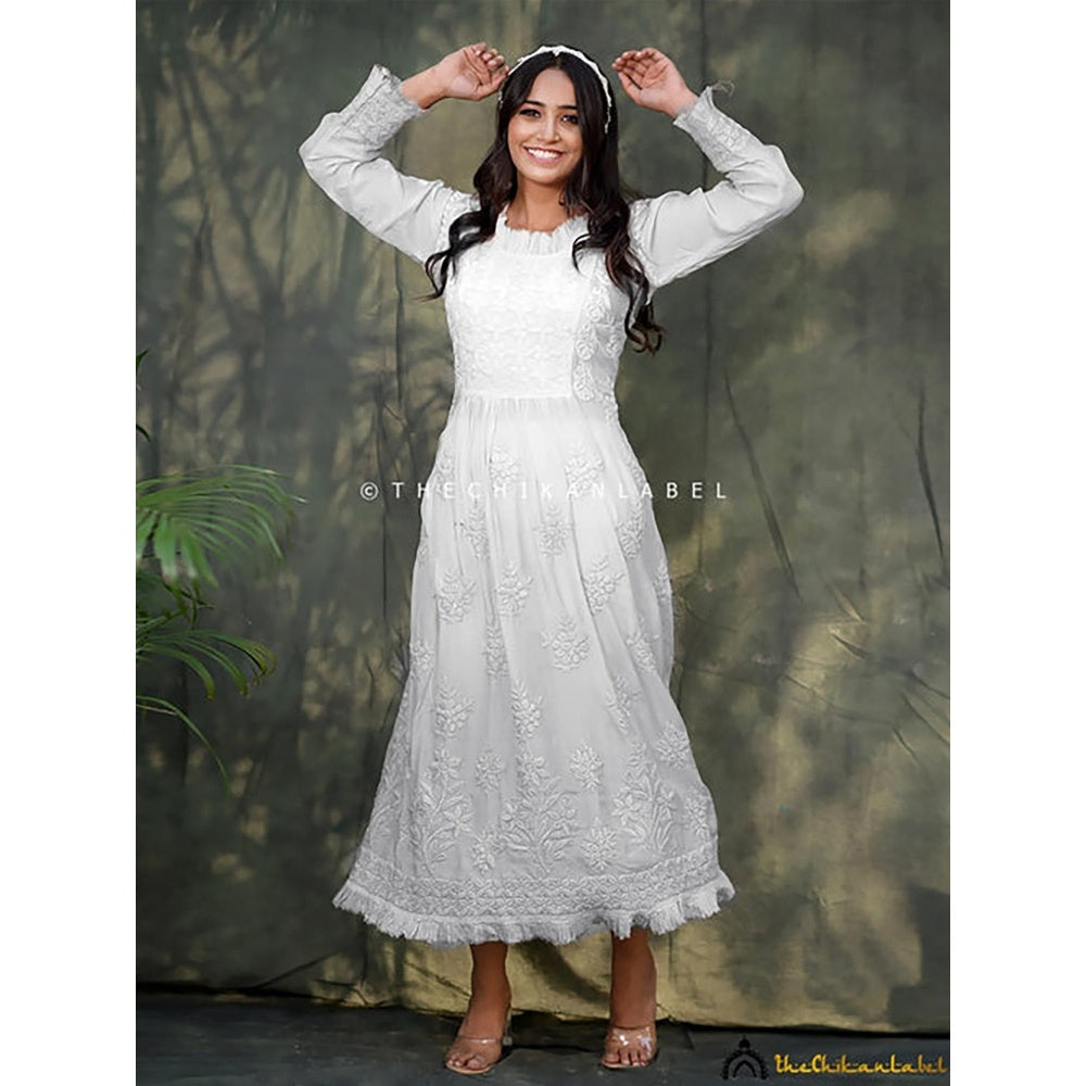 The Chikan Label White Noori Muslin Chikankari Anarkali