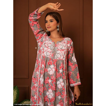 The Chikan Label Nyra Modal Chikankari Kurta Set - Red