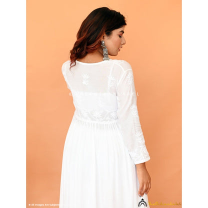 The Chikan Label Embroidered Chikankari Muslin White Anarkali Kurta with Inner