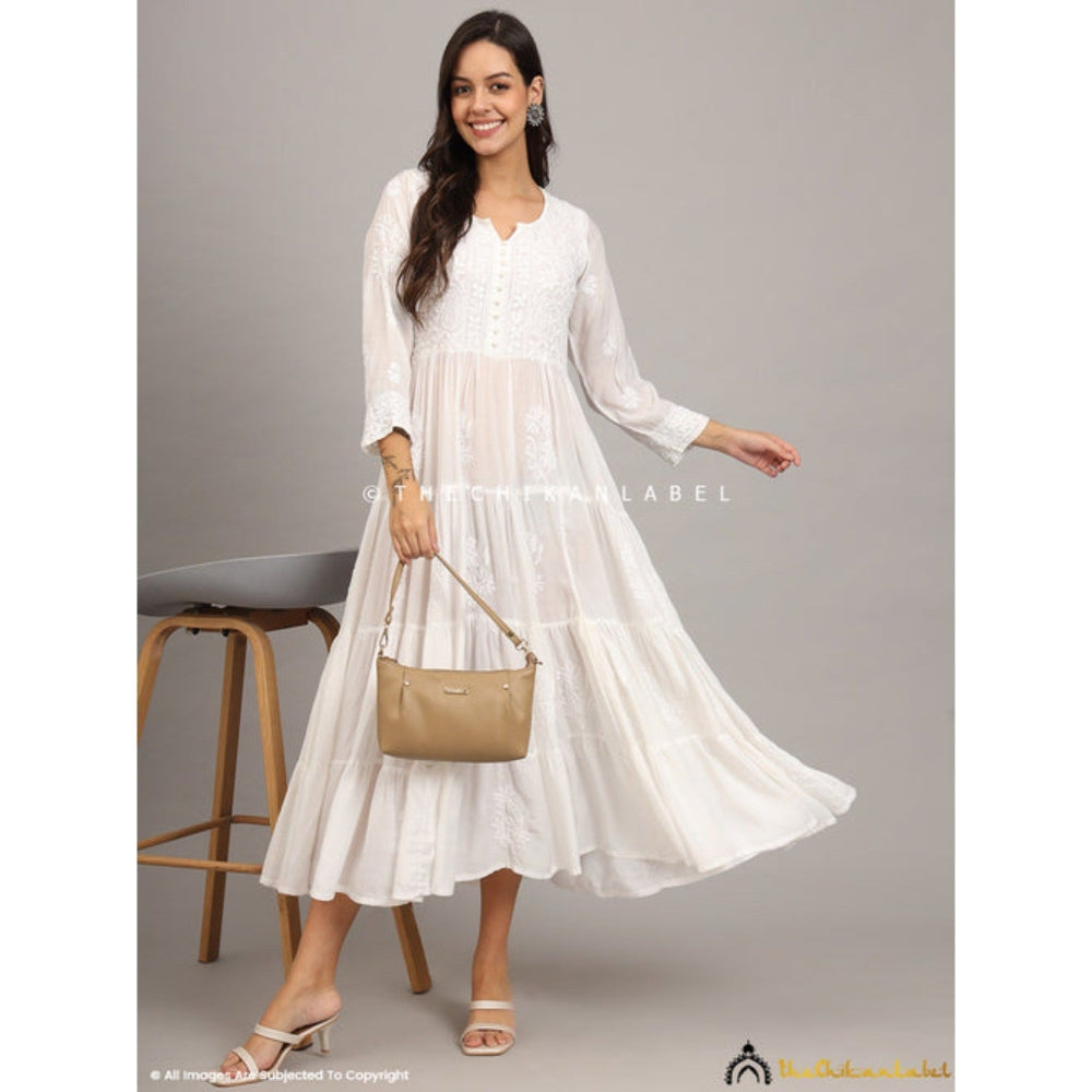 The Chikan Label Chikankari Muslin White Anarkali Kurta