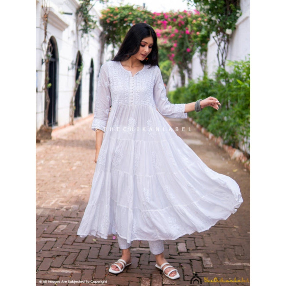 The Chikan Label Chikankari Muslin White Anarkali Kurta