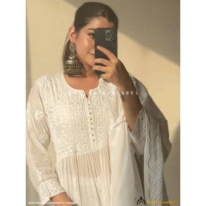 The Chikan Label Chikankari Muslin White Anarkali Kurta