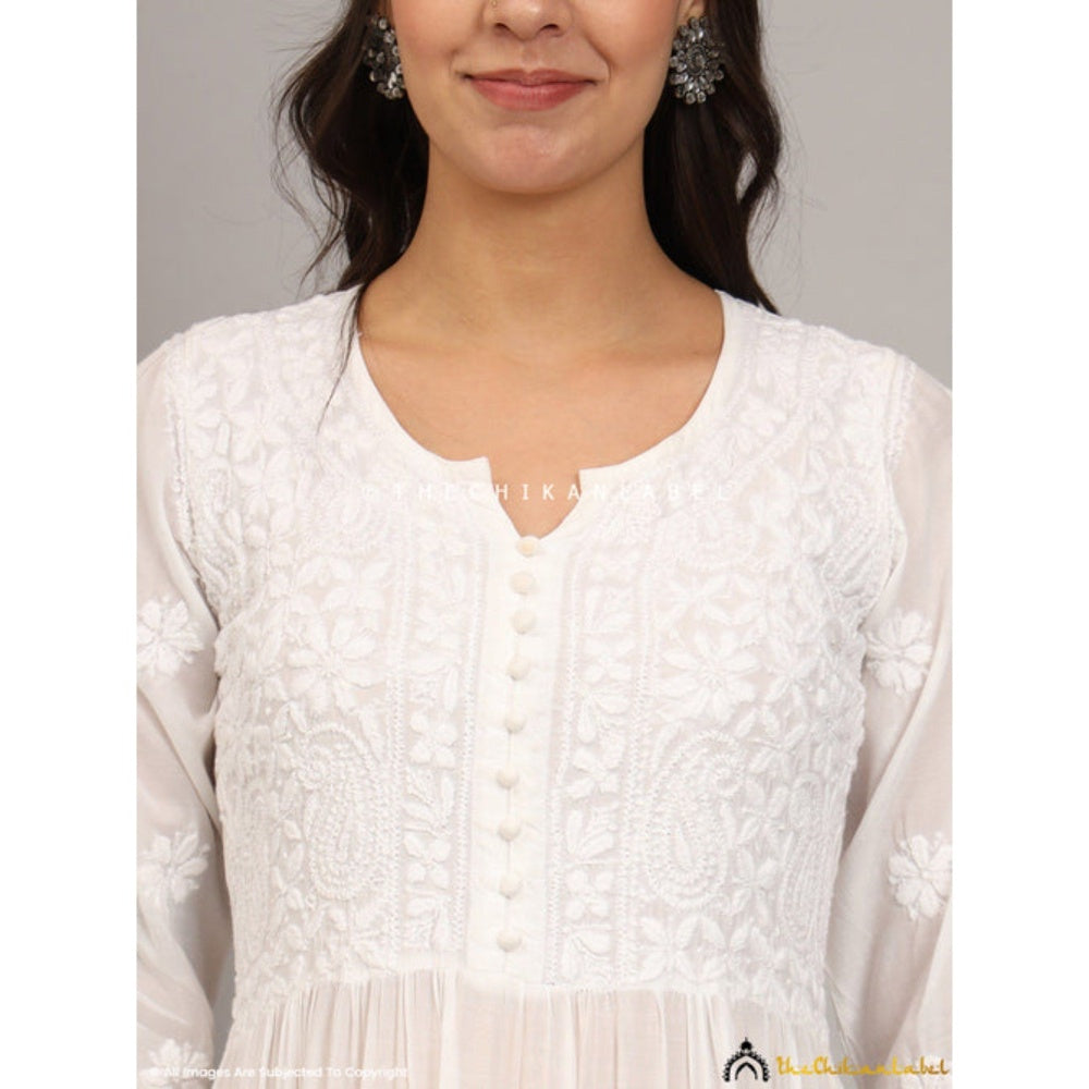 The Chikan Label Chikankari Muslin White Anarkali Kurta