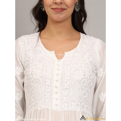 The Chikan Label Chikankari Muslin White Anarkali Kurta