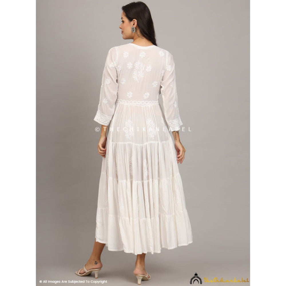 The Chikan Label Chikankari Muslin White Anarkali Kurta