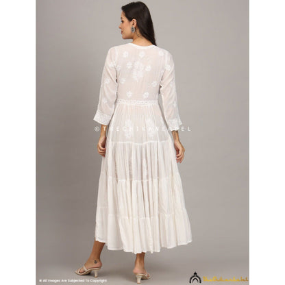 The Chikan Label Chikankari Muslin White Anarkali Kurta