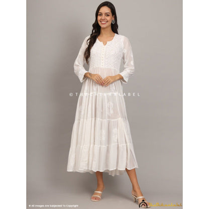 The Chikan Label Chikankari Muslin White Anarkali Kurta