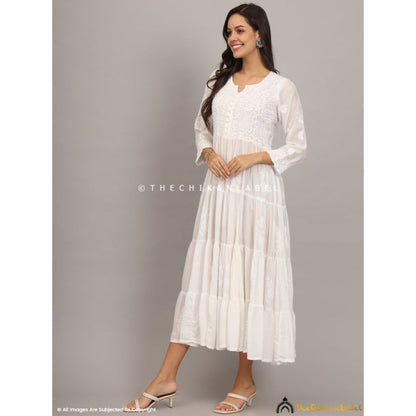 The Chikan Label Chikankari Muslin White Anarkali Kurta