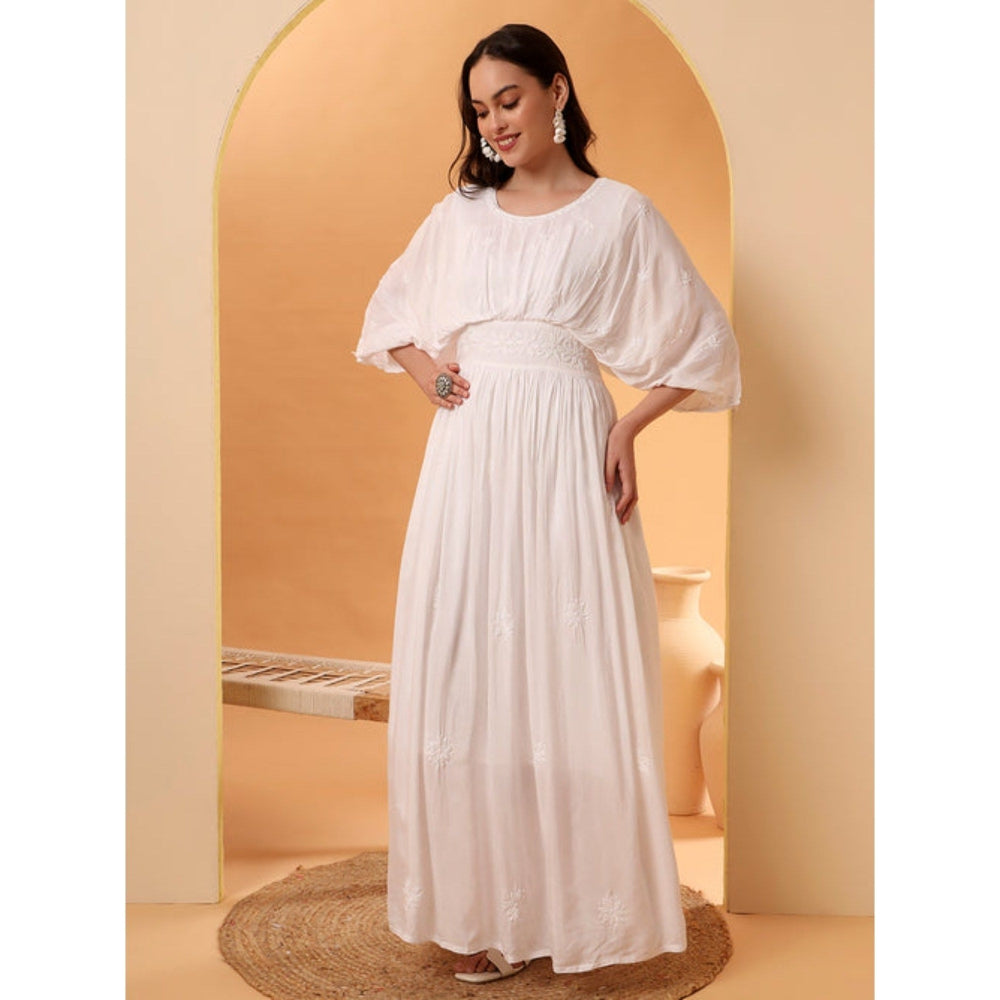 The Chikan Label Embroidered Chikankari White Anarkali Kurta