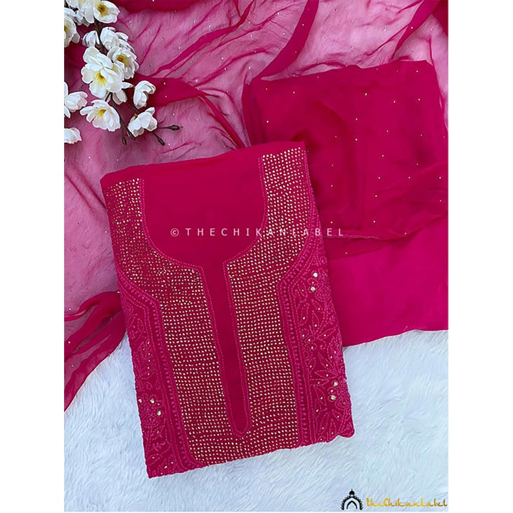 The Chikan Label Arz Viscose Chikankari Pink Unstitched Kurta with Dupatta