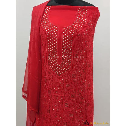 The Chikan Label Arz Viscose Chikankari Pink Unstitched Kurta with Dupatta
