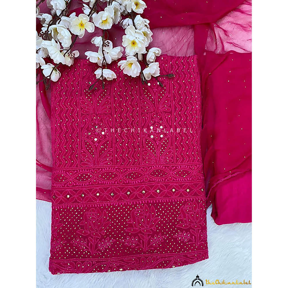 The Chikan Label Arz Viscose Chikankari Pink Unstitched Kurta with Dupatta