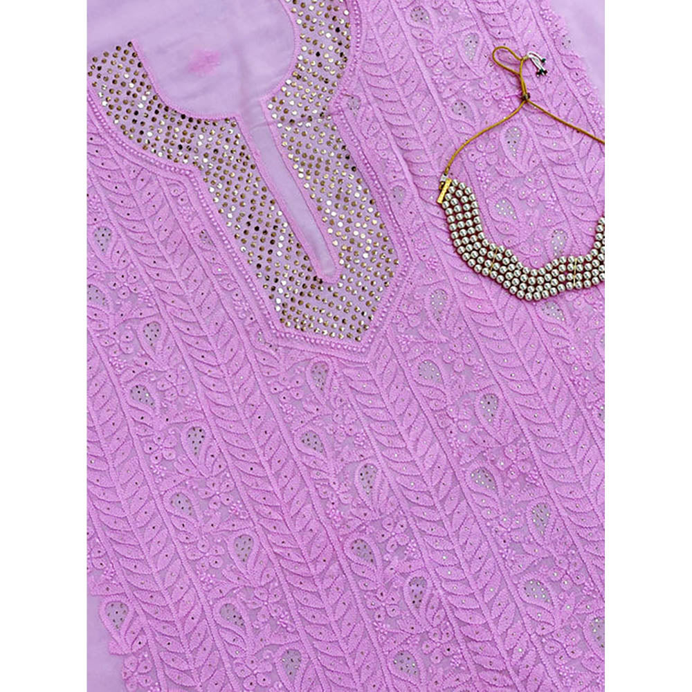 The Chikan Label Arz Viscose Chikankari Pink Unstitched Kurta with Dupatta