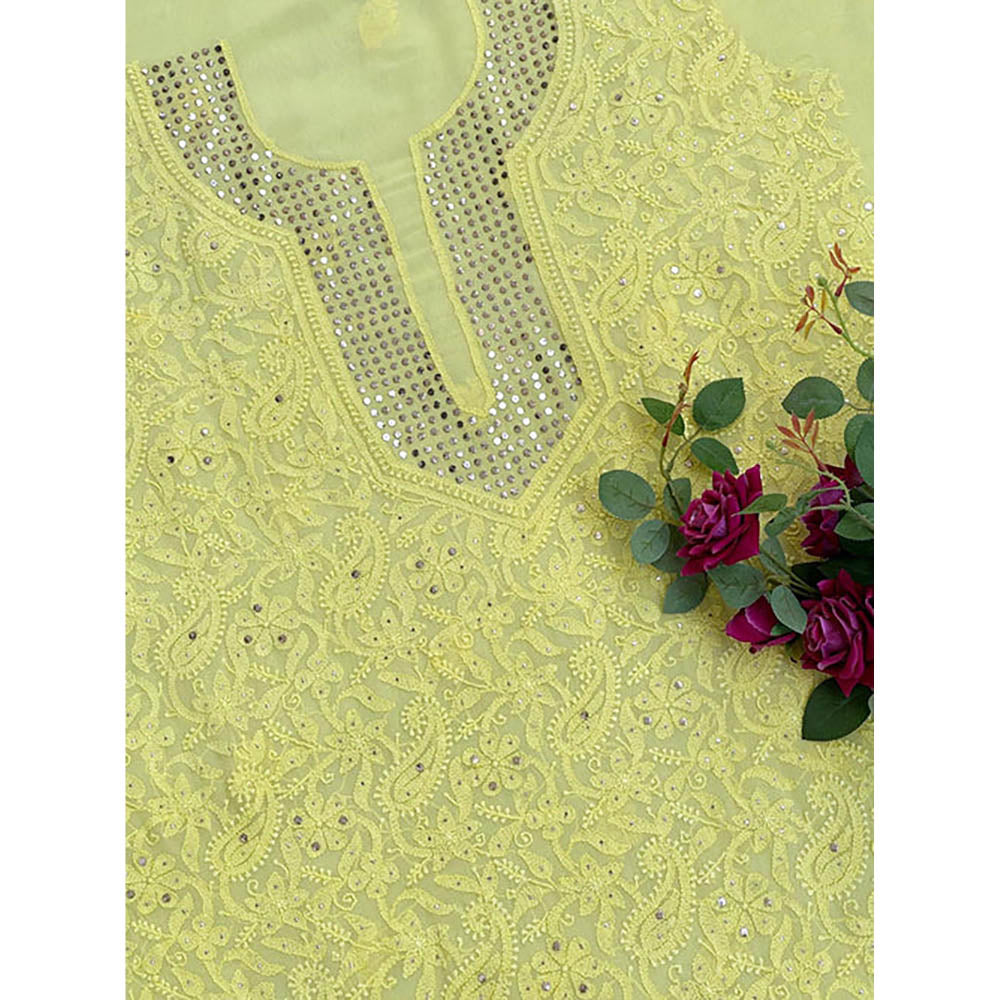 The Chikan Label Arz Viscose Chikankari Pink Unstitched Kurta with Dupatta
