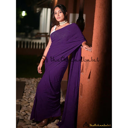 The Chikan Label Wine Heer Viscose Chikankari Saree with Unstitched Blouse